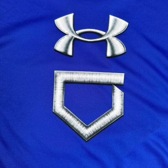 EUC Under Armour Boys Blue Long Sleeve Baseball Tee Shirt - Size 7 - Picture 2 of 5